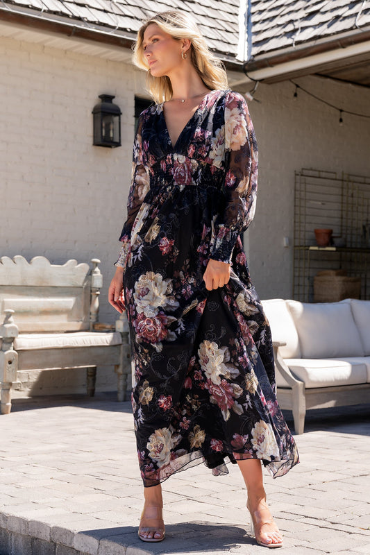 Jolie Embroidered Tulle Dress | Midnight + Mauve Floral